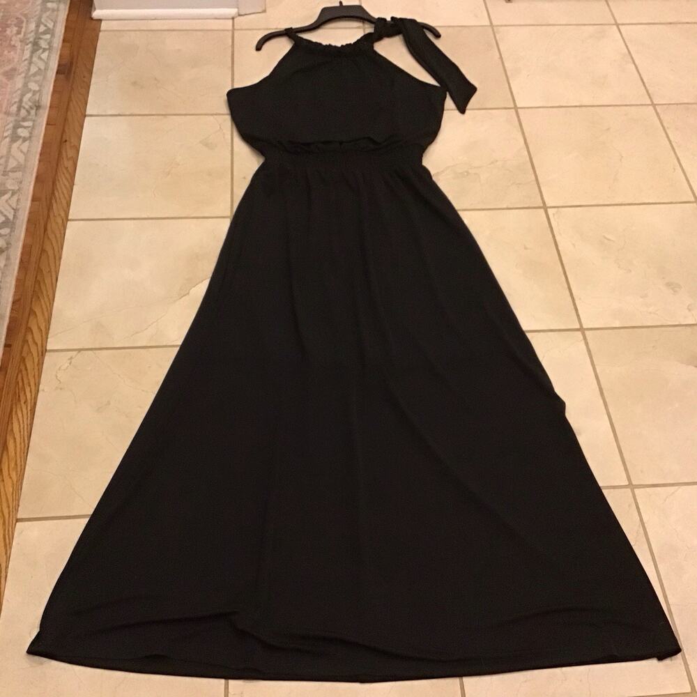 NWT INC Black Halter Maxi LBD Dress Sz M Event Coquette Event Wedding Classic